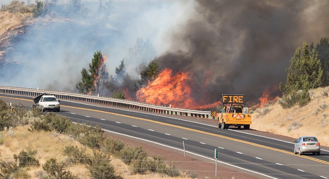 a fire on the road