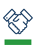 A blue icon of two hands in a handshake
