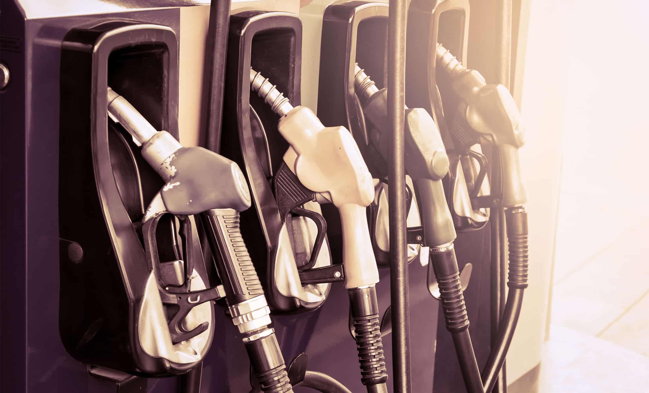 a row of gas pumps