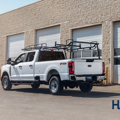 White pickup truck with racks installed