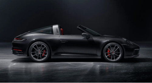a black sports car with red seats