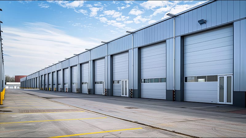 a row of warehouse doors