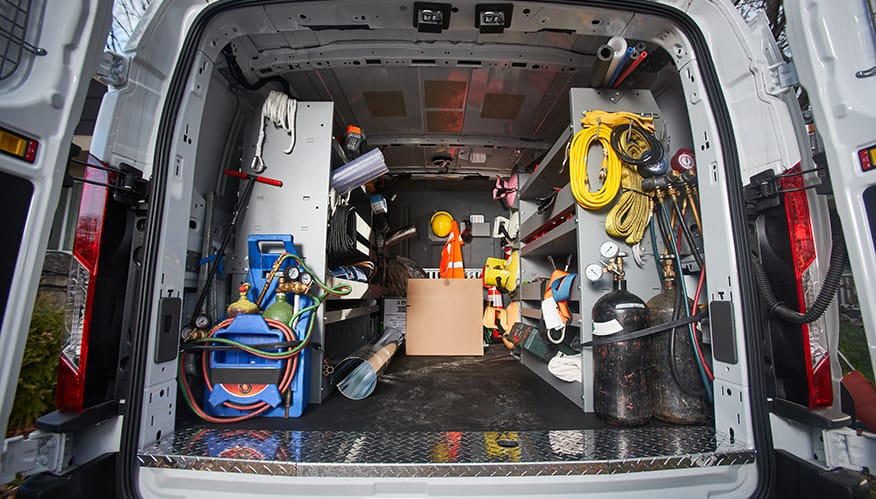 An upfitted van for hvac work