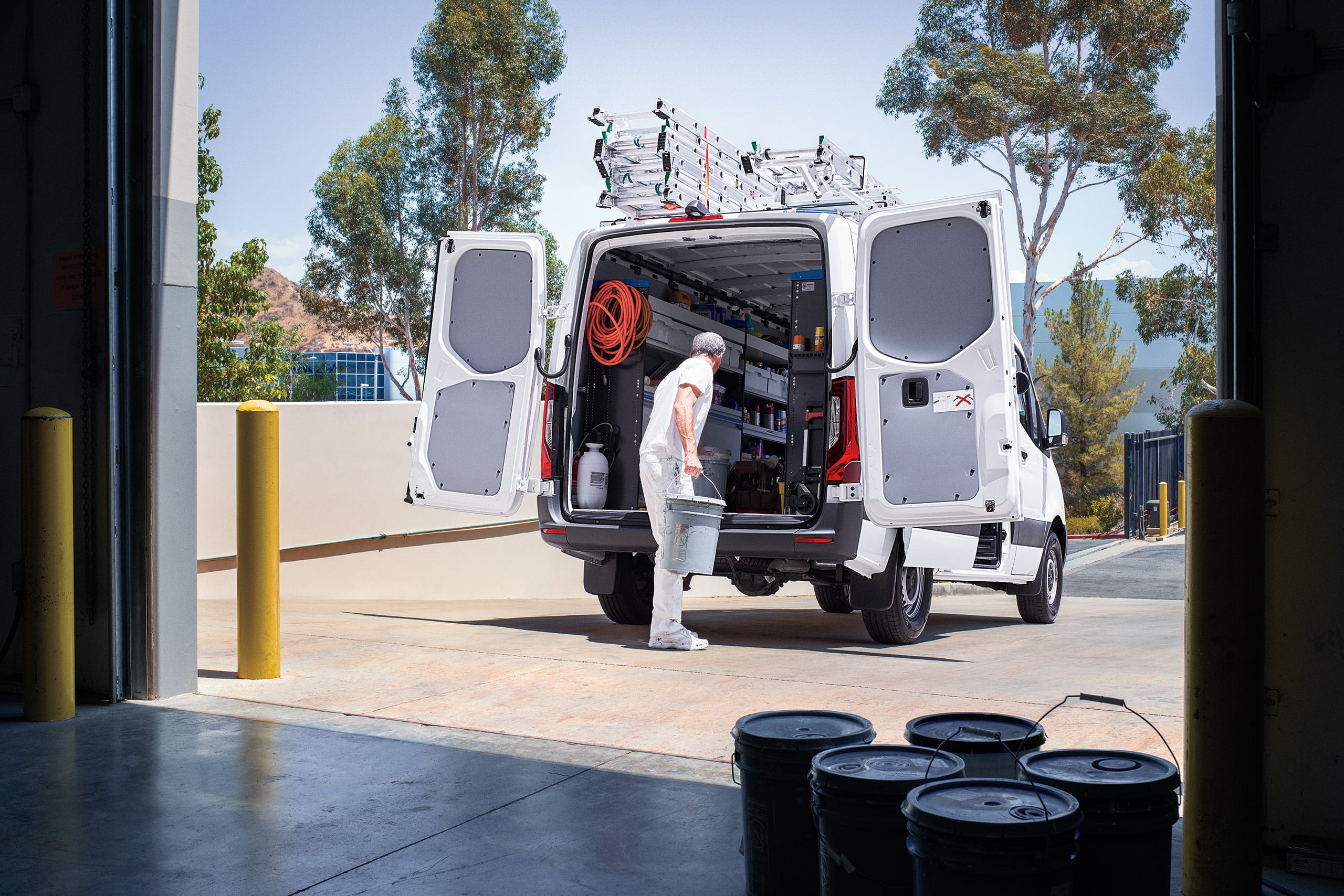 a man loading a van