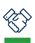 A blue icon of two hands in a handshake