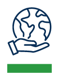 Blue icon of a hand holding a globe.